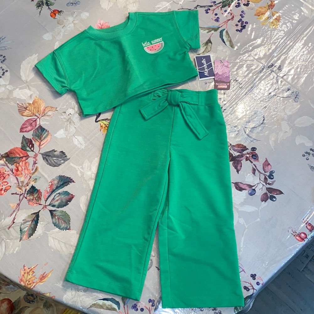 BearPaw Green Watermelon Crop Top & Wide Leg Pants 2T